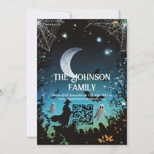 Aangepaste Halloween Party Spooky Ghosts & Blauwgr Kaart (Achterkant)