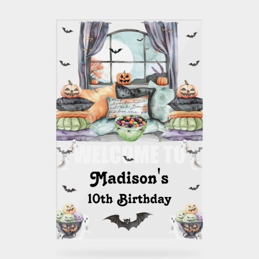 Aangepaste Halloween Sleepover Welkomstbord Acryl Bord (Voorkant)