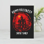 AANGEPASTE HALLOWEEN SPOOKHUIS FAMILIE PARTY KAART (Staand voorkant)