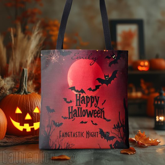 Aangepaste Halloween Tas met vleermuizen en rode m