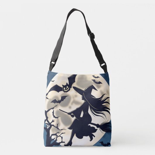 Aangepaste Halloween Tassen, Womens Heks Riding Br Crossbody Tas (Achterkant)