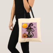 Aangepaste Halloween Trick or treat Black Cat Pump Tote Bag (Voorkant (product))