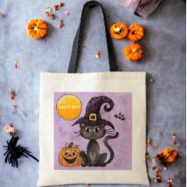 Aangepaste Halloween Trick or treat Black Cat Pump Tote Bag