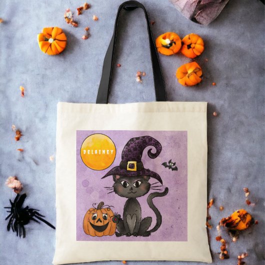 Aangepaste Halloween Trick or treat Black Cat Pump Tote Bag