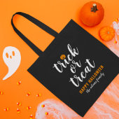 Aangepaste halloween trick or treat modern script tote bag