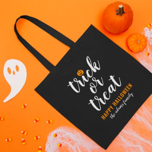 Aangepaste halloween trick or treat modern script tote bag