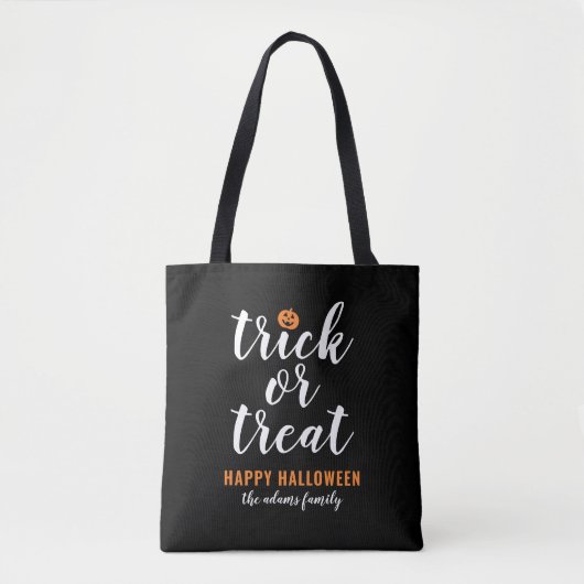 Aangepaste halloween trick or treat modern script tote bag (Voorkant)