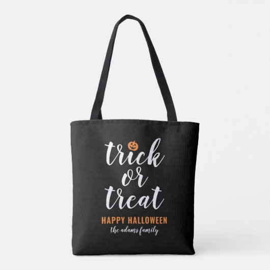 Aangepaste halloween trick or treat modern script tote bag (Achterkant)