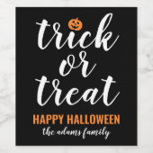 Aangepaste halloween trick or treat modern script wijn etiket (Enkel label)