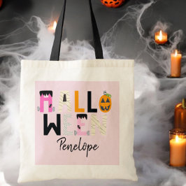 Aangepaste Halloween Trick or treat Roze Mummy Pom Tote Bag