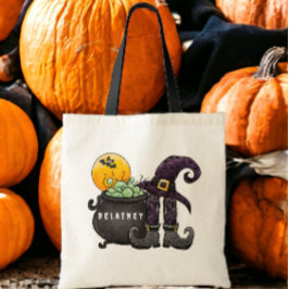 Aangepaste Halloween Trick or treat Witch Bat Caul Tote Bag