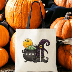 Aangepaste Halloween Trick or treat Witch Bat Caul Tote Bag