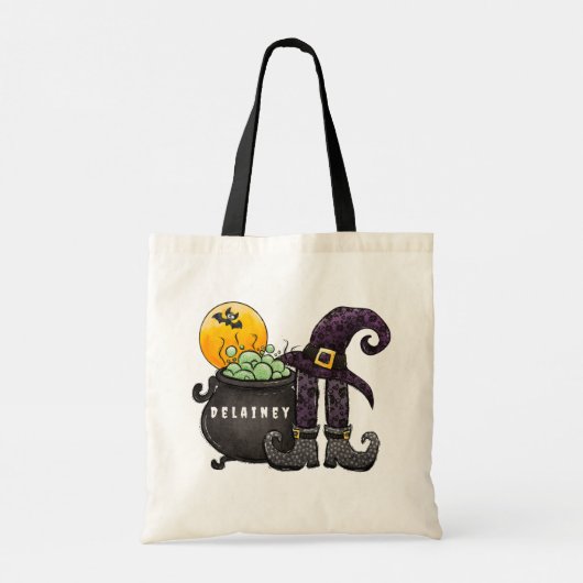 Aangepaste Halloween Trick or treat Witch Bat Caul Tote Bag (Achterkant)