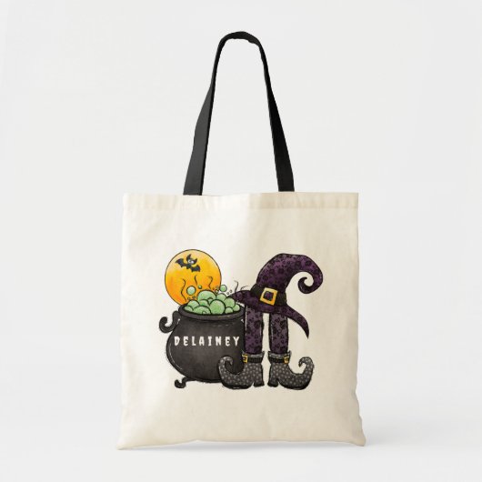 Aangepaste Halloween Trick or treat Witch Bat Caul Tote Bag (Voorkant)