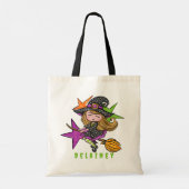 Aangepaste Halloween Trick or treat Witch White St Tote Bag (Achterkant)