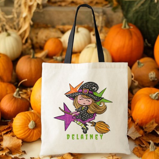 Aangepaste Halloween Trick or treat Witch White St Tote Bag