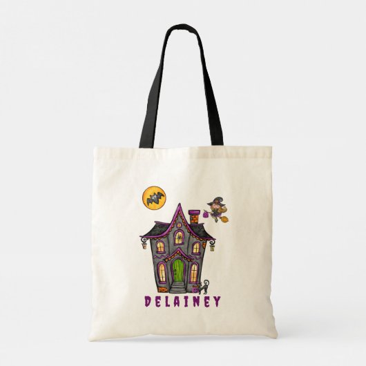 Aangepaste Halloween Trick Treat Haunted House Wit Tote Bag (Achterkant)