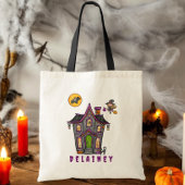 Aangepaste Halloween Trick Treat Haunted House Wit Tote Bag