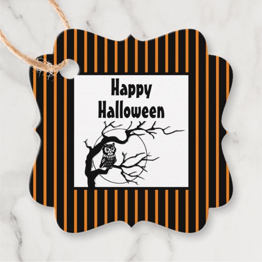 Aangepaste Halloween Uil op Tak met Maan Bedankjes Labels (Voorkant)