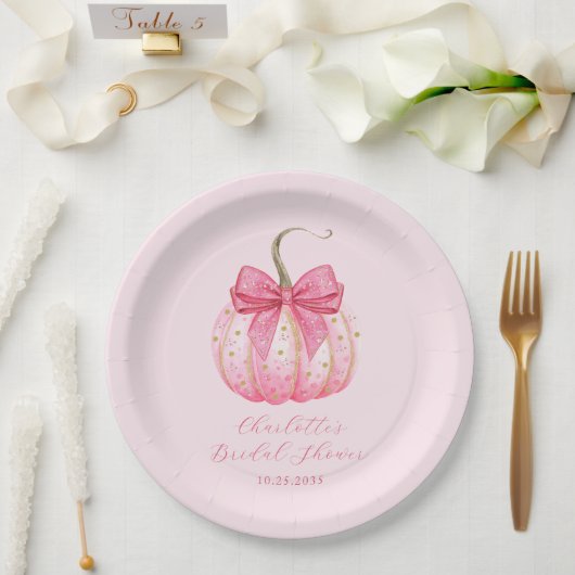 Aangepaste Halloween Vrijgezellenfeest Roze Pompoe Papieren Bordje (Huwelijk)