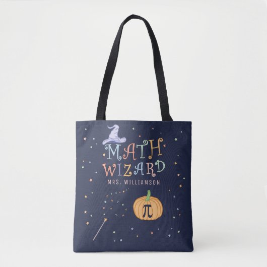 Aangepaste Halloween Wiskunde Wizard Pumpkin Pi Te Tote Bag (Voorkant)