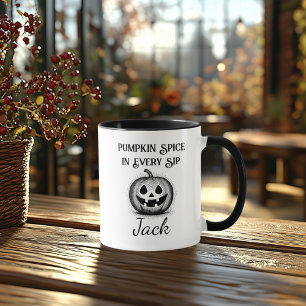 Aangepaste Halloween - Zwart-wit Pompoen Ontwerp Mok