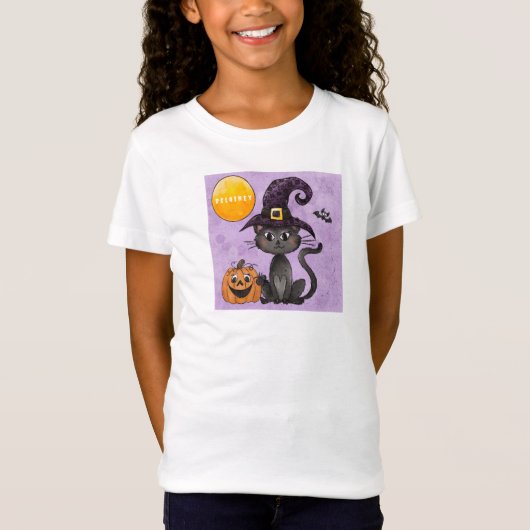 Aangepaste Halloween Zwarte Kat Pompoen T-shirt (Voorkant)