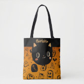 Aangepaste Halloween Zwarte Kat Tote Bag (Voorkant)