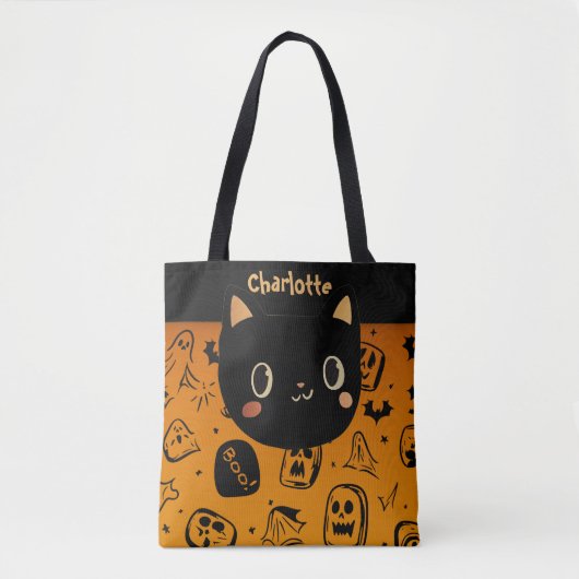 Aangepaste Halloween Zwarte Kat Tote Bag (Voorkant)