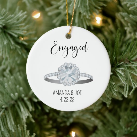 Aangepaste Halo Diamond Verloving Ring illustratie Keramisch Ornament (Boom)