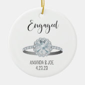 Aangepaste Halo Diamond Verloving Ring illustratie Keramisch Ornament (Voorkant)