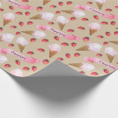 Aangepaste Hand-Geïllustreerde Aardbei Ice Cream C Cadeaupapier (Hoek)