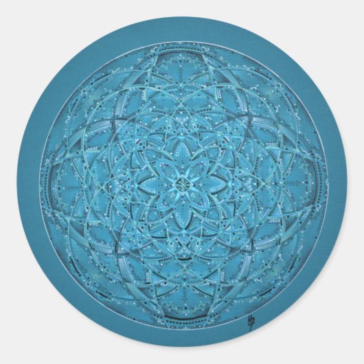 Aangepaste hand getekende blauwe mandala ronde sticker (Voorkant)