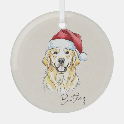 Aangepaste Hand getrokken Golden Retriever Portret Glas Ornament (Voorkant)