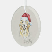 Aangepaste Hand getrokken Golden Retriever Portret Glas Ornament (Voorkant links)