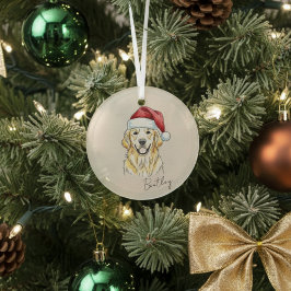 Aangepaste Hand getrokken Golden Retriever Portret Glas Ornament