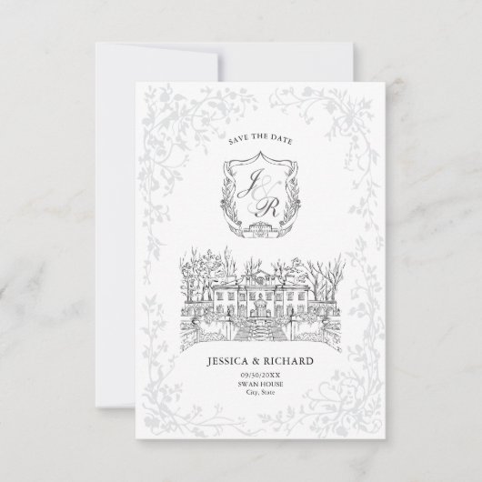 Aangepaste hand getrokken grillige bruiloft herenh save the date (Voorkant)