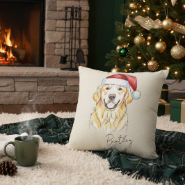 Aangepaste Hand getrokken Kerst Golden Retriever H Kussen