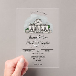 Aangepaste Hand getrokken Locatie Manor Illustrati Acryl Uitnodigingen