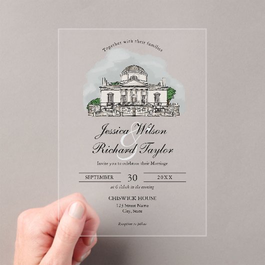 Aangepaste Hand getrokken Locatie Manor Illustrati Acryl Uitnodigingen (Insitu (Draagbaar))