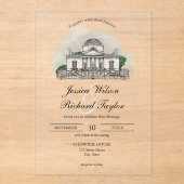 Aangepaste Hand getrokken Locatie Manor Illustrati Acryl Uitnodigingen (Voorkant)