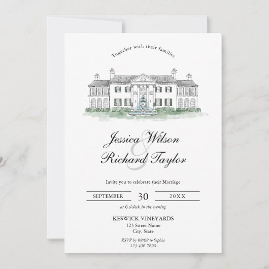 Aangepaste Hand getrokken Locatie Manor Illustrati Kaart (Voorkant)