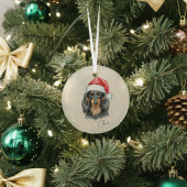 Aangepaste Hand Getrokken Teckel Portret en Naam Glas Ornament