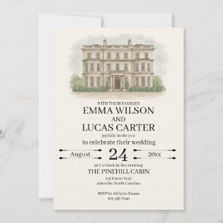 Aangepaste Hand getrokken Venue Illustratie Huweli Kaart