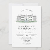 Aangepaste Hand getrokken Venue Illustratie Huweli Kaart (Voorkant)