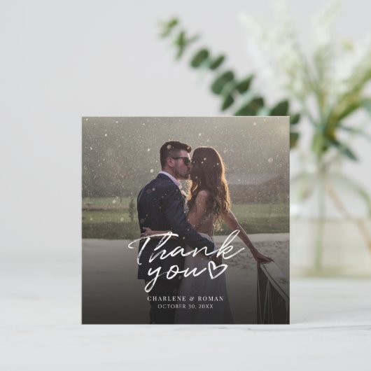 Aangepaste Hand-Lettered Wedding Foto Bedankkaart (Staand voorkant)