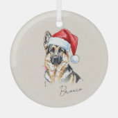 Aangepaste Hand Tekening Duitse Herder Portret Glas Ornament (Voorkant)