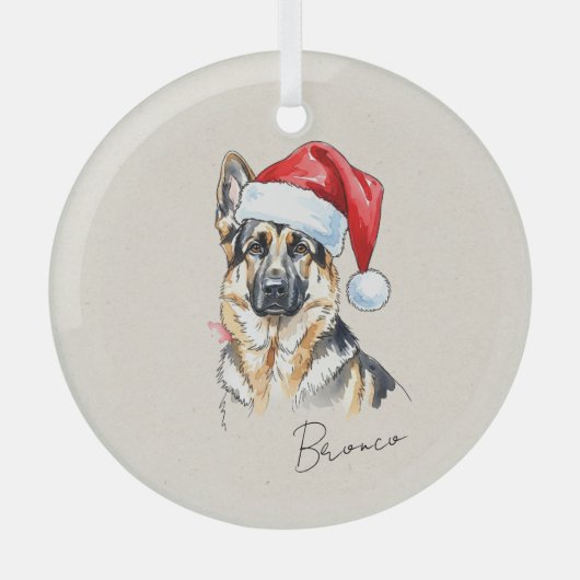 Aangepaste Hand Tekening Duitse Herder Portret Glas Ornament (Voorkant)