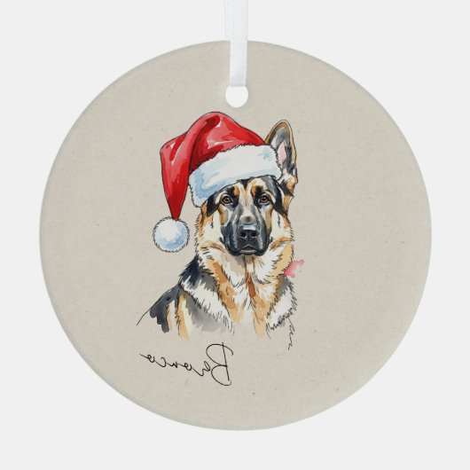 Aangepaste Hand Tekening Duitse Herder Portret Glas Ornament (Achterkant)