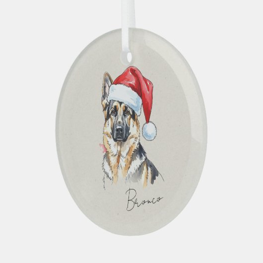 Aangepaste Hand Tekening Duitse Herder Portret Glas Ornament (Voorkant links)